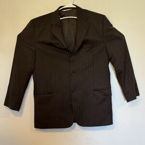 Pronto Uomo Mens Black Pinstripe Blazer Jacket Italy Super 110s Lessona Wool 42